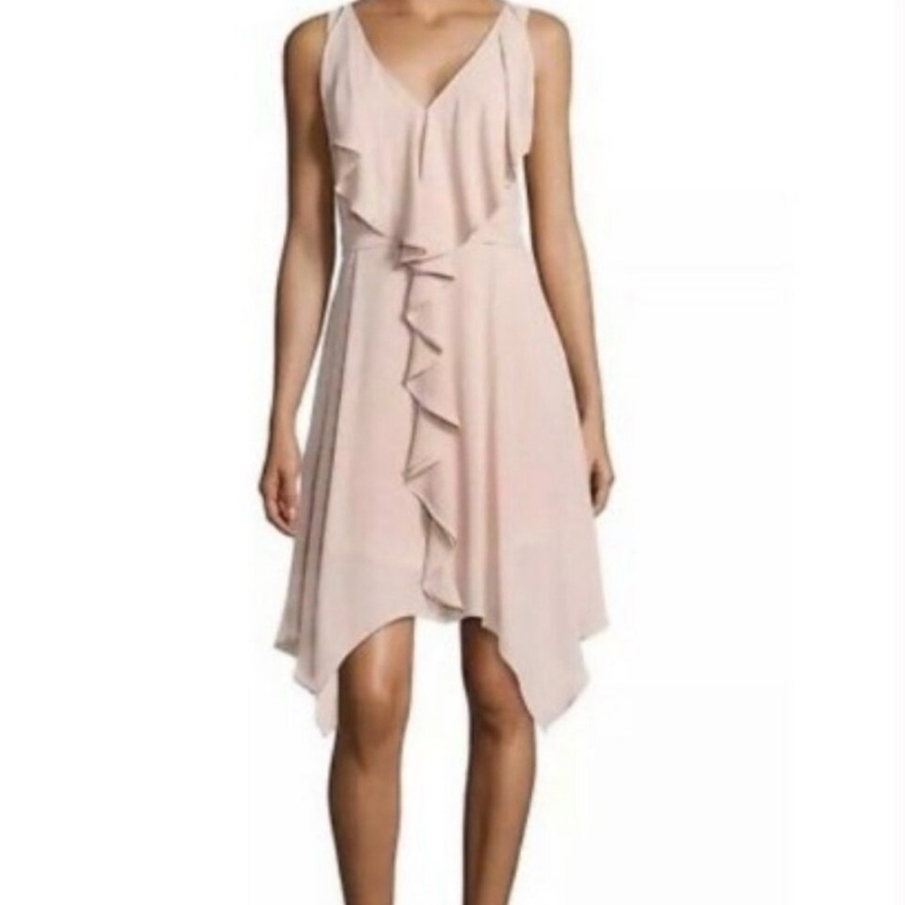 BCBGMaxAzria High Low Ruffle Asymmetrical Dress in Light Pink Sz 4